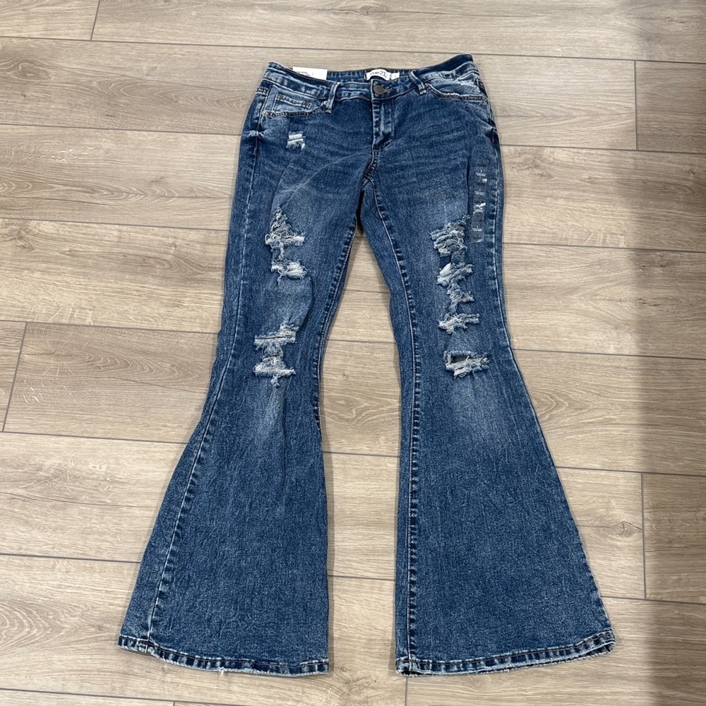 Rue21 Dark Blue Distressed Flare Jeans